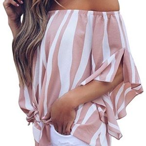 Women's Striped Off Shoulder Bell Sleeve Shirt